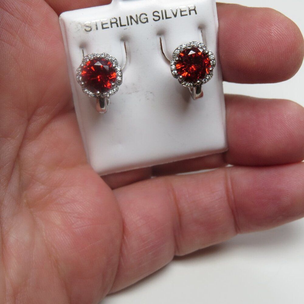 Sterling Silver Lab Created Garnet Earring Hand Crafted Dangling